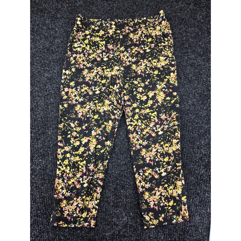 Jessica‎ Simpson Womens Black Yellow Floral Elastic Waist Tapered Pants Large